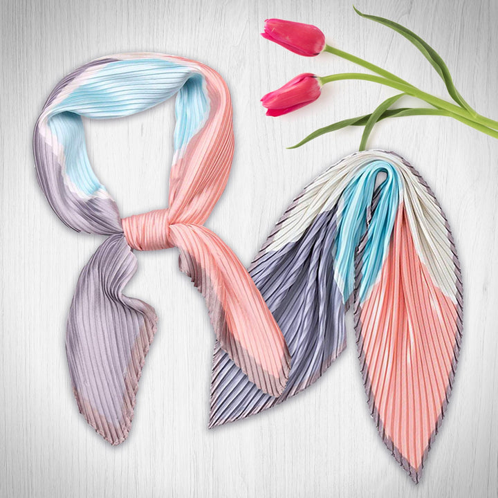 Pink Pleated Scarves / Silk Bandana Silk Head Scarf / Silk Head Neck Scarf / Women Scarves / Handkerchief Scarf / Womens Neckerchiefs - In The Bag Design
