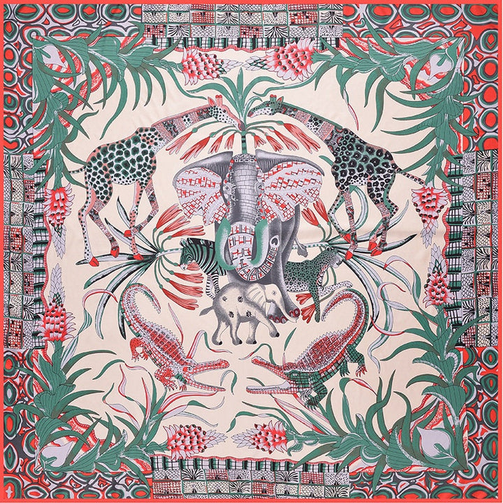Elephant Large Square Scarf Pink Woman Silk Scarf Bohemian Scarf Shawl Personalized Gifts For Her Mothers Day Gift Mom Gift for Women - In The Bag Design