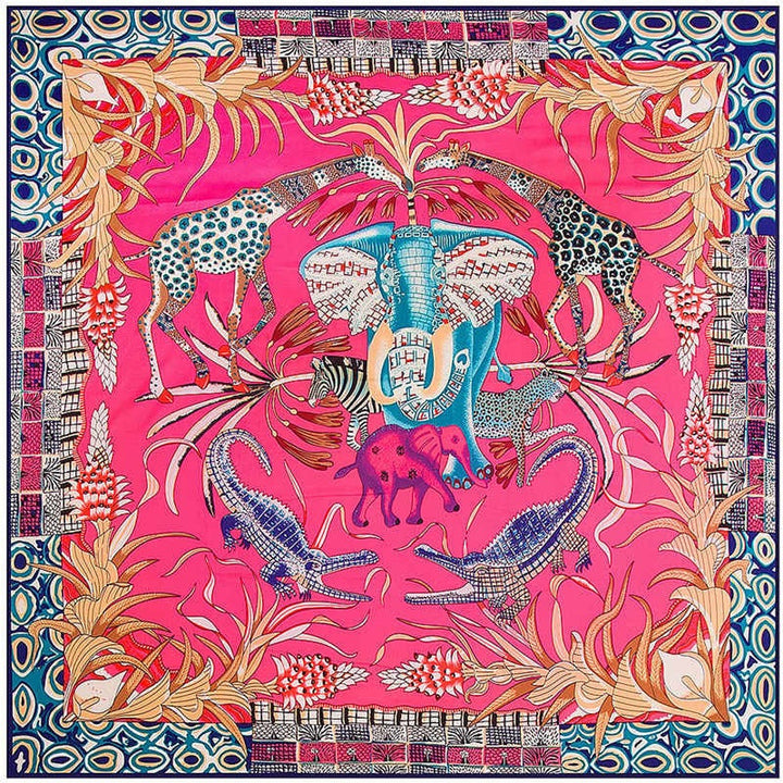 Elephant Large Square Scarf Pink Woman Silk Scarf Bohemian Scarf Shawl Personalized Gifts For Her Mothers Day Gift Mom Gift for Women - In The Bag Design