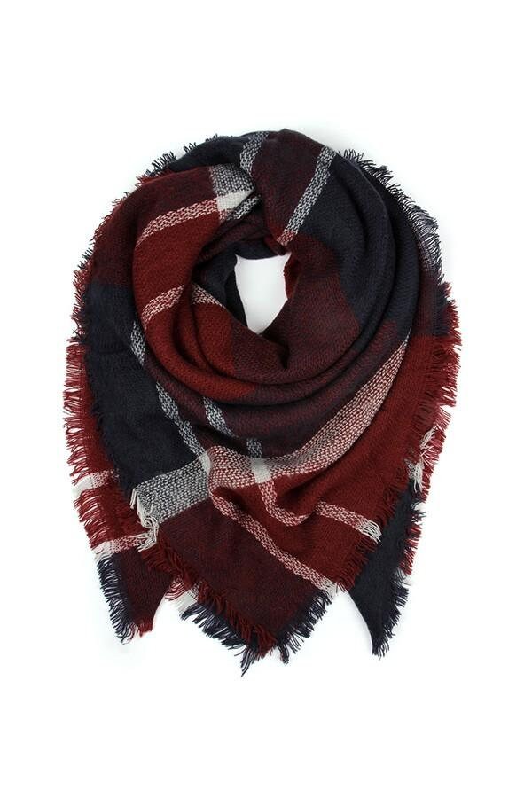 Maroon & Navy Blanket Scarf, Personalized Scarf, Tartan Plaid Scarf, Bridesmaid Shawl, Monogram Scarf, Oversized Blanket Scarf Bridesmaid - In The Bag Design