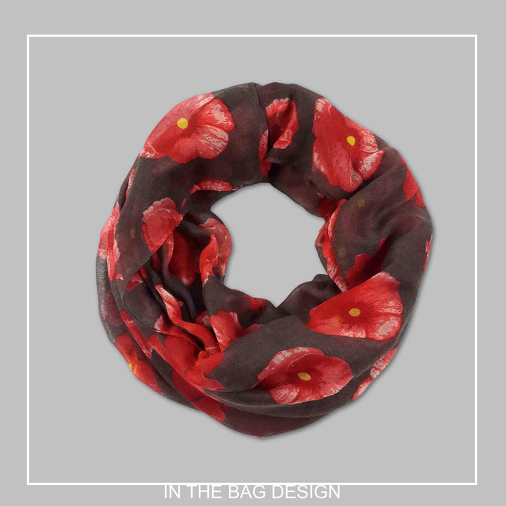 Brown Scarf Poppy Print Scarf Women Red Poppies Scarf Infinity Scarf Personalized Gifts For Women Shawl Wrap Large Scarf Mothers Day Gift