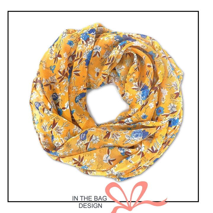 Yellow Floral Print Scarf Women Scarves Personalized Scarf Soft Chiffon Long Wrap Scarf Shawl Infinity Scarf Loop Mothers Day Gift For Her - In The Bag Design