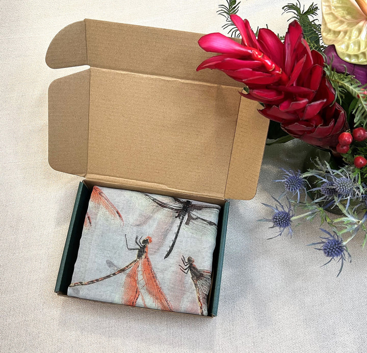 Sage Dragonfly Scarf in Gift Box Wrap Infinity Scarves Mothers Day Gift Personalized Gift For Women Shawl Large Scarf Birthday Gift for Her - In The Bag Design