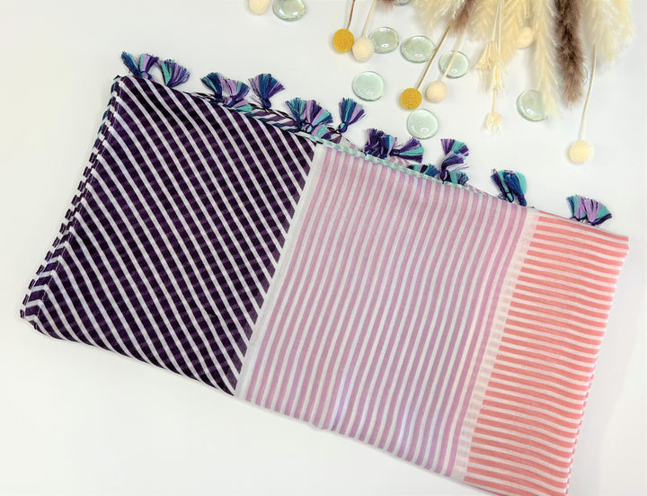 Scarf with Strips Green Shawl Purple Scarf Summer Wrap Soft Women Scarf Handmade Mothers Day Gift Personalized Gift for Her Birthday Gift