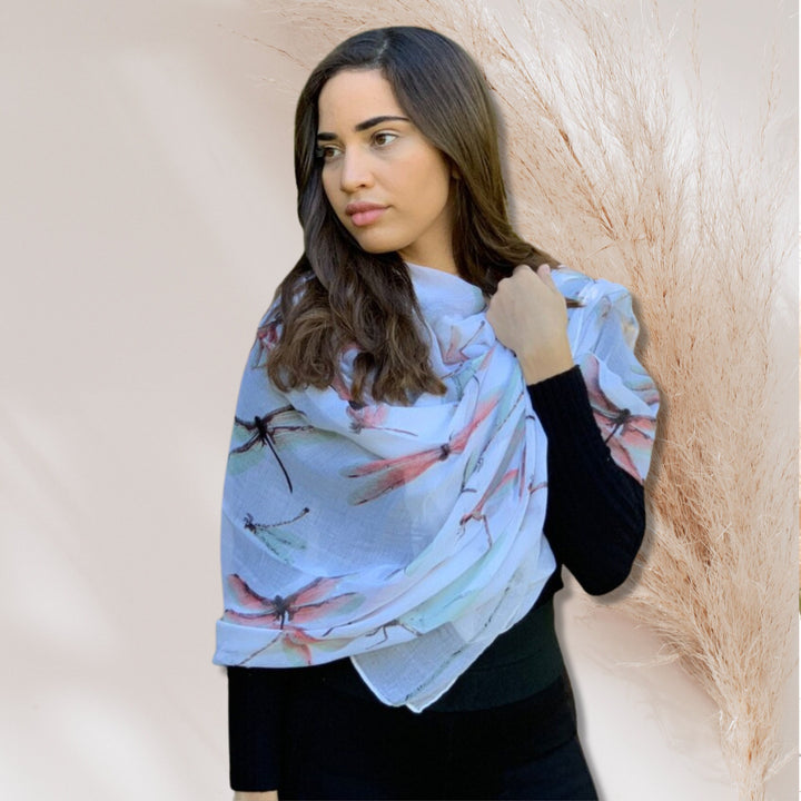 Sage Dragonfly Scarf in Gift Box Wrap Infinity Scarves Mothers Day Gift Personalized Gift For Women Shawl Large Scarf Birthday Gift for Her - In The Bag Design