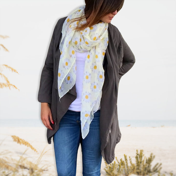 Gray Floral Print Scarf Daisy Print Scarf Light Gray Scarf Women Scarves Infinity Loop Scarf Personalized Gifts For Women Mothers Day Gift
