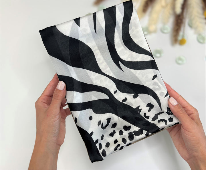 Leopard Silk Scarf Black and White Women Silk Shawl Infinity Scarf Women Scarves Personalized Gifts For Her Mothers Day Gift Mom Gift Scarf - In The Bag Design