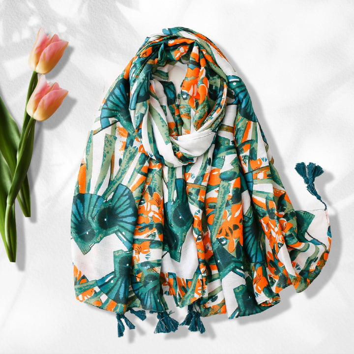 Tail Print Summer Scarf Orange and White Personalized Scarf Wrap Shawl Soft Women Scarves Lightweight Long Scarf Beach Cover Up - In The Bag Design