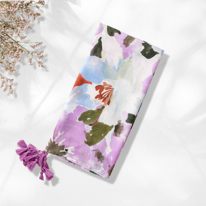 Lilac Print Summer Scarf Purple and White Personalized Scarf Wrap Shawl Soft Women Scarves Lightweight Long Scarf Mothers Day Gift - In The Bag Design