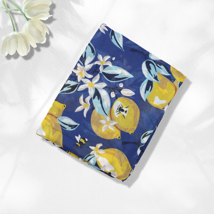 Navy Yellow Scarf Lemon Print Scarf Summer Wrap Women Scarves Shawl Soft Women Scarf Handmade Personalized Scarf  Mothers Day Gift for Her