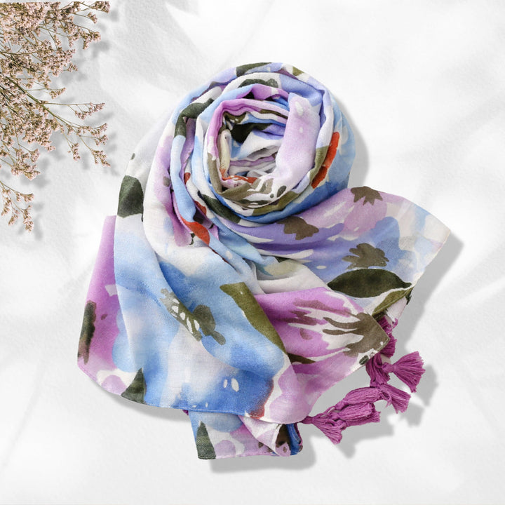 Lilac Print Summer Scarf Purple and White Personalized Scarf Wrap Shawl Soft Women Scarves Lightweight Long Scarf Mothers Day Gift - In The Bag Design
