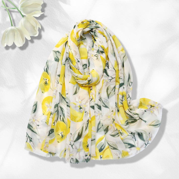 Navy Yellow Scarf Lemon Print Scarf Summer Wrap Women Scarves Shawl Soft Women Scarf Handmade Personalized Scarf  Mothers Day Gift for Her