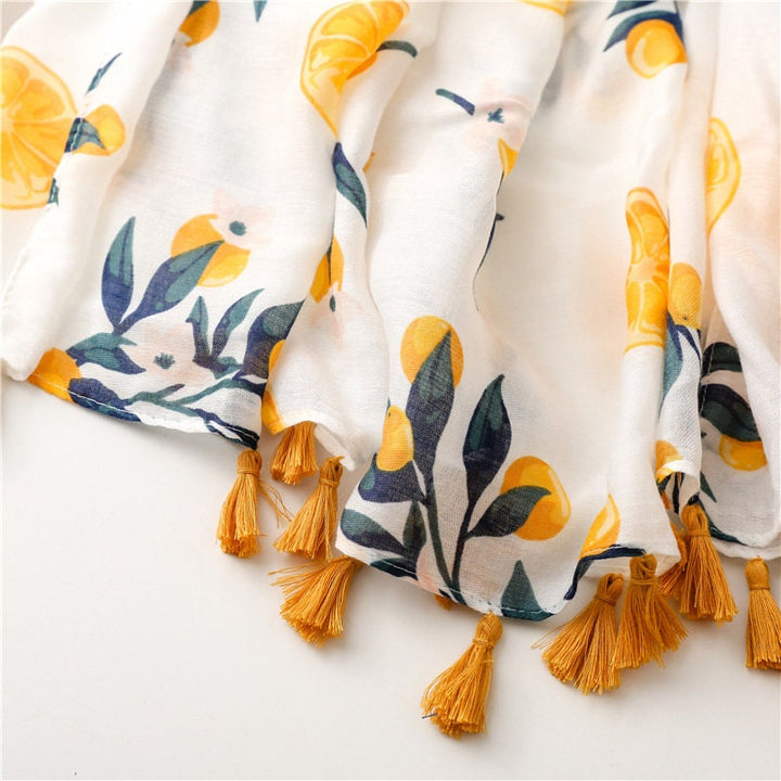 Ivory Yellow Scarf Lemon Print Scarf Summer Wrap Women Scarves Shawl Soft Women Scarf Handmade Personalized Scarf  Mothers Day Gift for Her - In The Bag Design