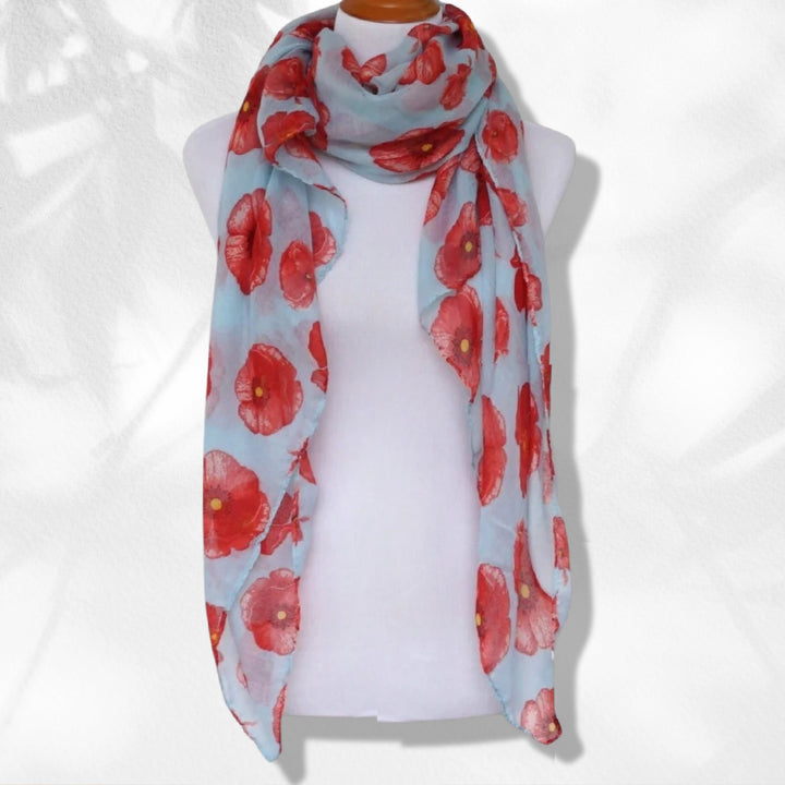 Floral Scarf Poppy Flower Spring Scarf Poppy Scarf Boho Scarf Shawl Women's Scarf Personalized Gift Wrap Shawl Mothers Day Gift for Women