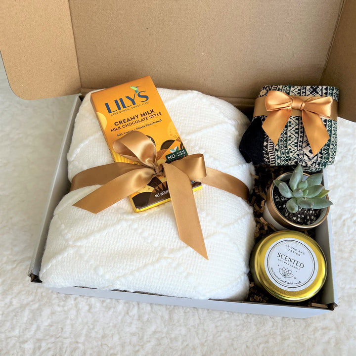 Gift Basket with Blanket, Sending Healing Vibes Gift Box for Women, Succulent, Socks, Candle, Get Well Gift for Her, Thinking of You Gift