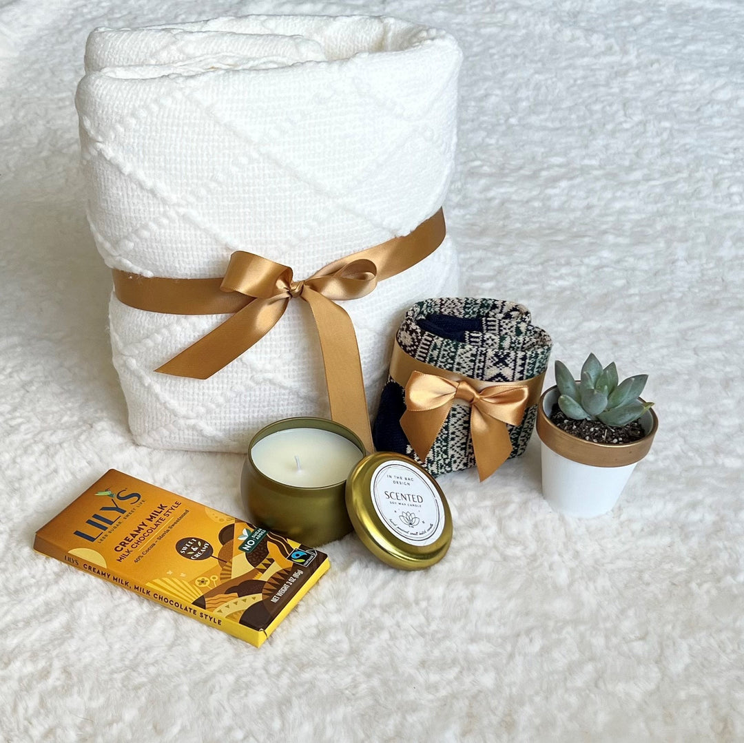Gift Basket with Blanket, Sending Healing Vibes Gift Box for Women, Succulent, Socks, Candle, Get Well Gift for Her, Thinking of You Gift