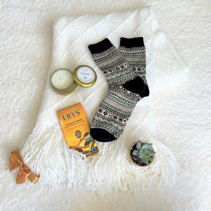 Gift Basket with Blanket, Sending Healing Vibes Gift Box for Women, Succulent, Socks, Candle, Get Well Gift for Her, Thinking of You Gift