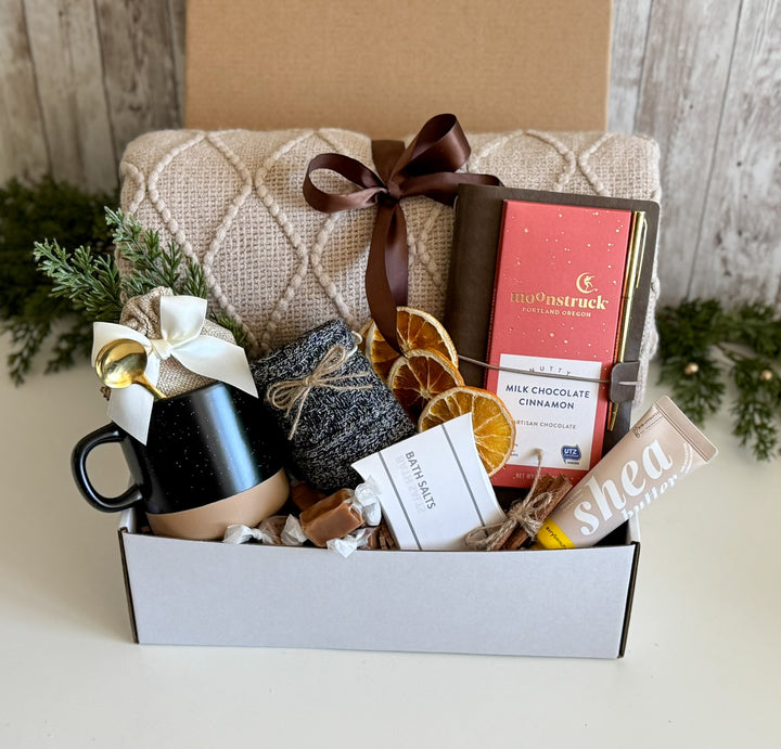 Cozy Neutral Self-Care Gift Box | Blanket, Mug, Journal & More
