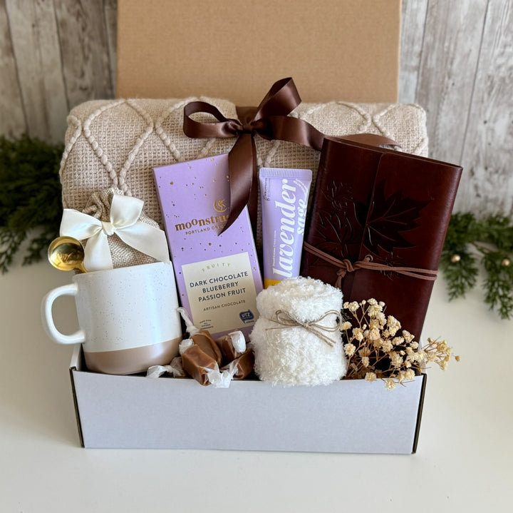 Lavender Relaxation Gift Box with Blanket, Mug and Journal