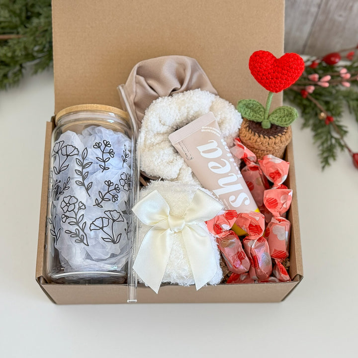 Valentine's Day Gift Basket for Daughter with Tumbler and Crochet Heart