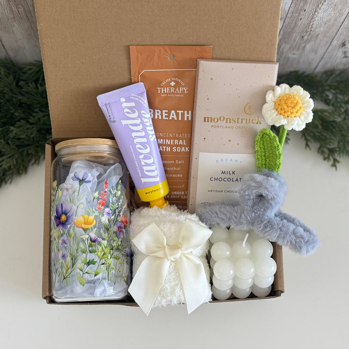 Cheer Up Care Package for Her with Floral Tumbler and Crochet Daisy
