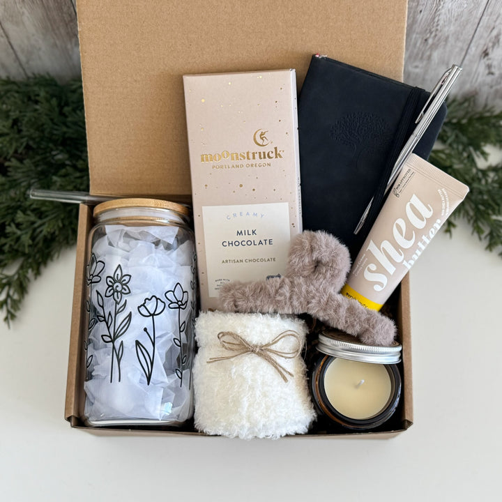 College Student Care Package for Her with Journal and Floral Tumbler