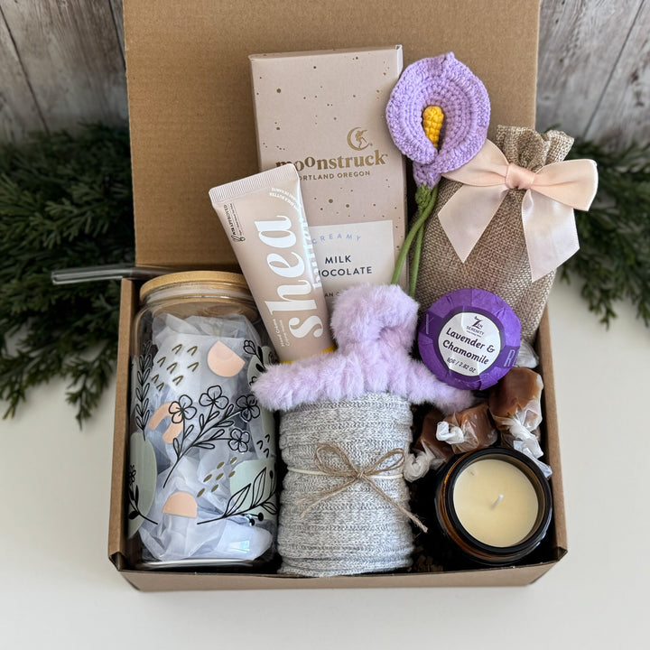 Get Well Soon Care Package for Her with Floral Glass