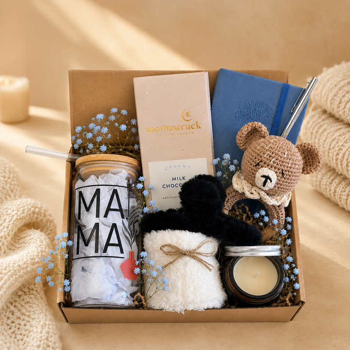 Gift Basket with Mama Tumbler and Teddy Bear