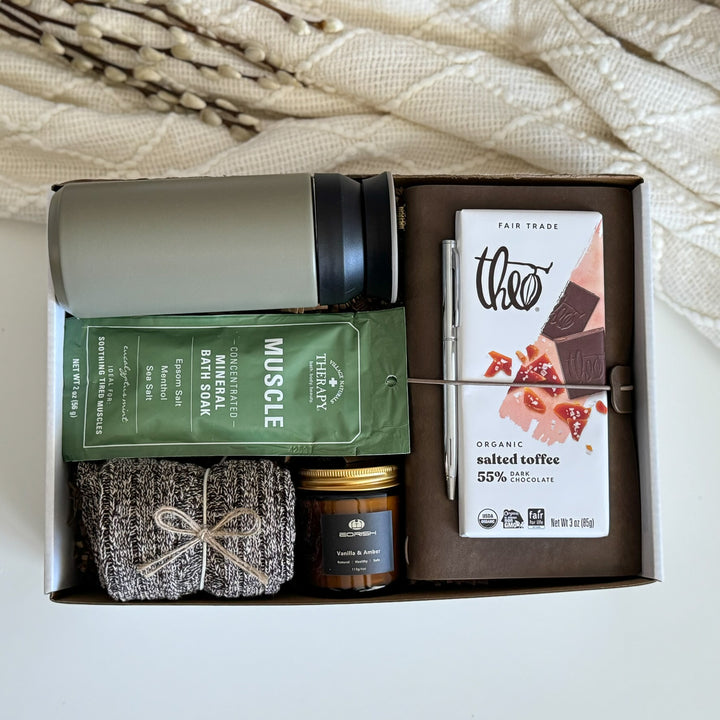 Stress Relief Gift Basket for Him with Travel Tumbler and Journal