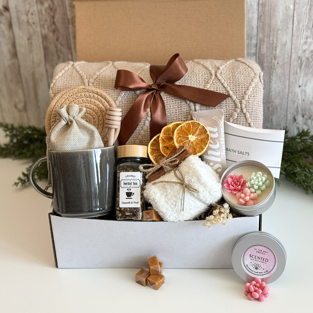 Just Because Gift Basket for Her with Blanket, Mug and Floral Candle