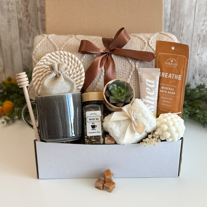 Care Package for Her with Blanket, Mug and Tea