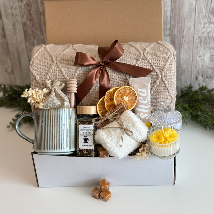 Retirement Gift Basket for Her with Blanket