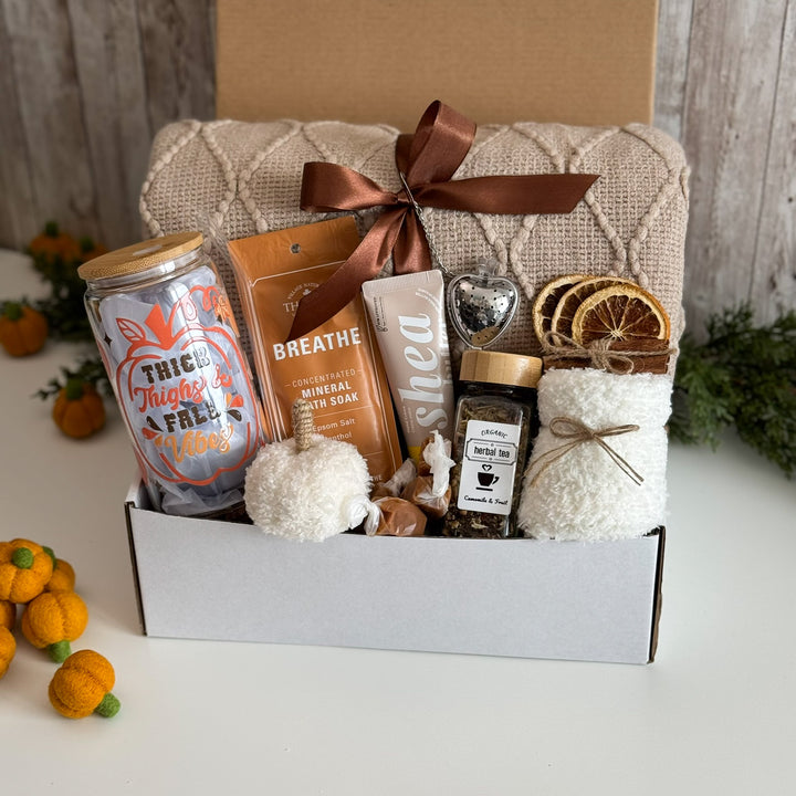 Fall Birthday Gift Basket for Her with Blanket