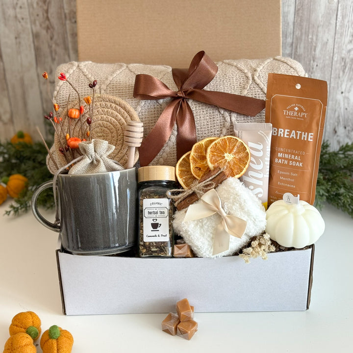 Fall Thank You Gift Basket for Her with Blanket
