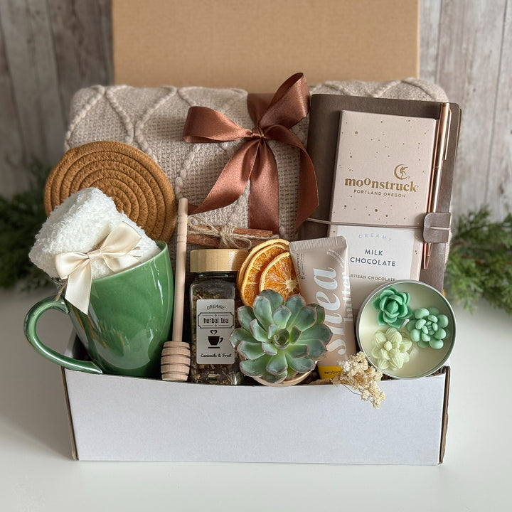 Cat Lover Gift Basket for Her with Blanket