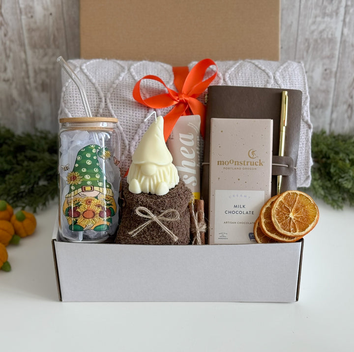 Autumn Gnome Comfort Box with Glass Tumbler