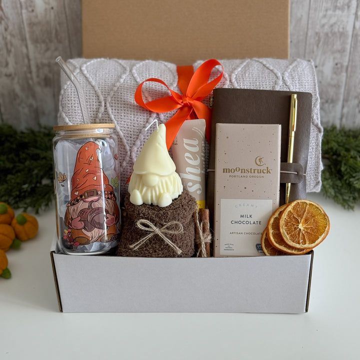 Autumn Gnome Comfort Box with Glass Tumbler