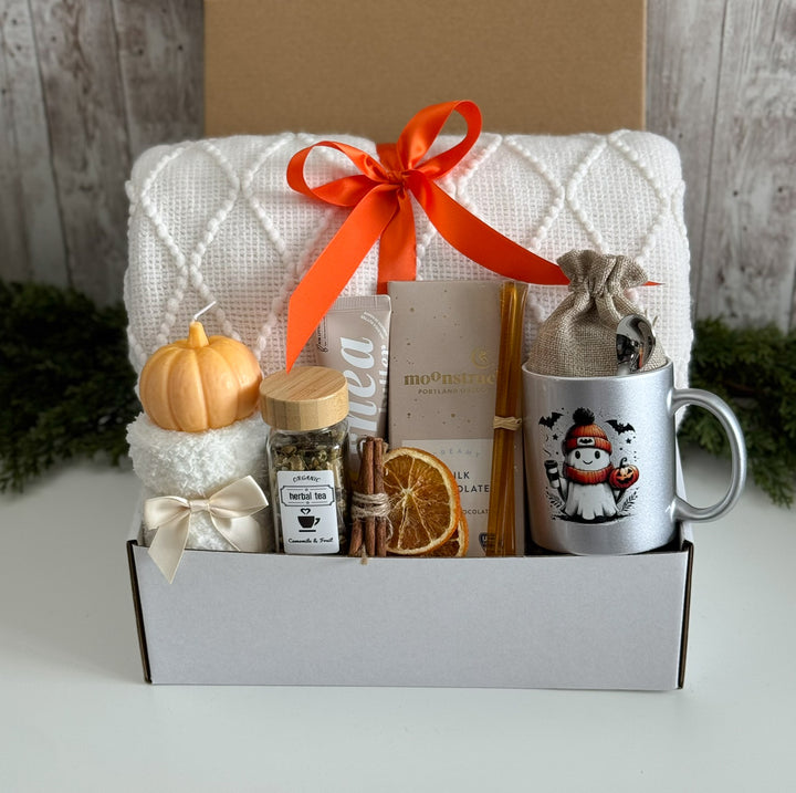 Ghost & Pumpkin Halloween Tea Box with Silver Mug