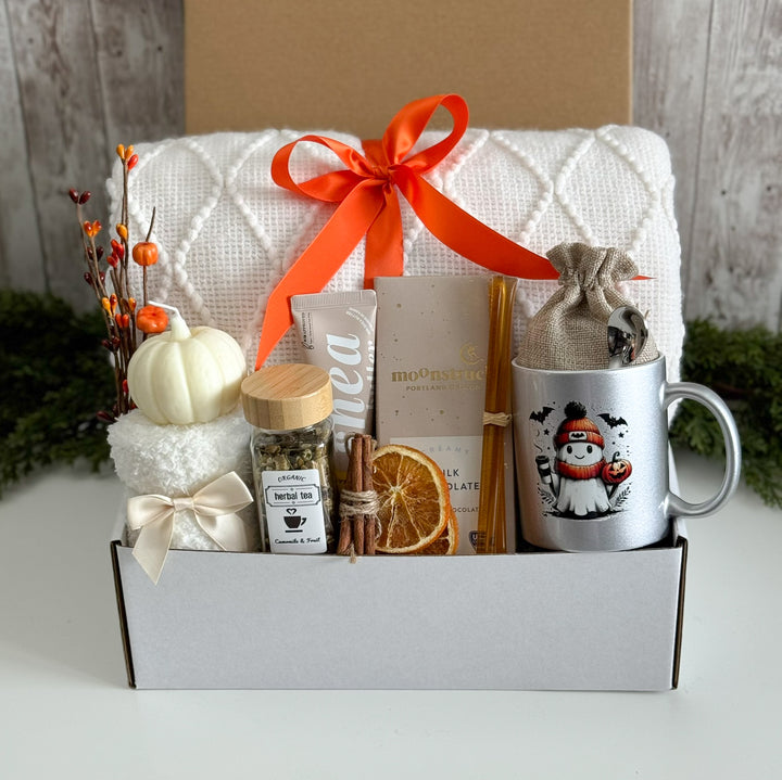 Ghost & Pumpkin Halloween Tea Box with Silver Mug