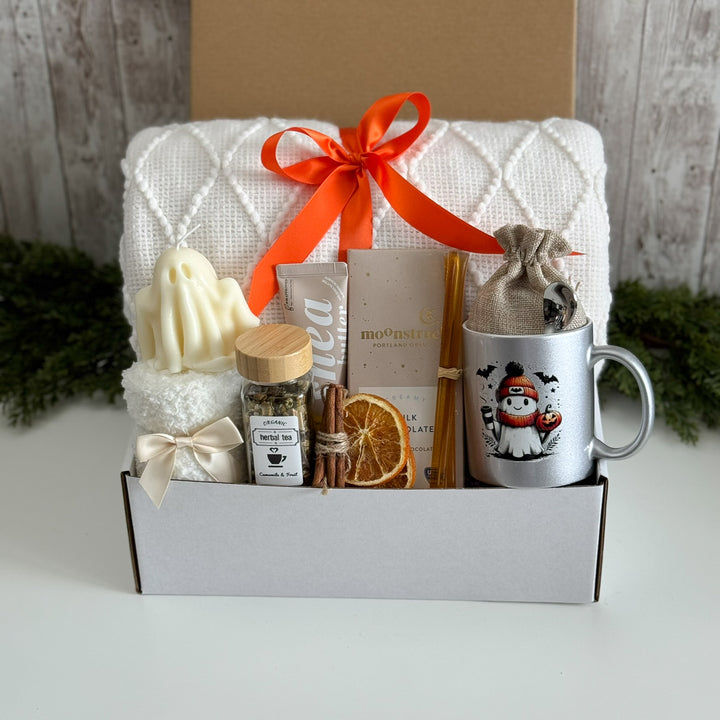 Ghost & Pumpkin Halloween Tea Box with Silver Mug