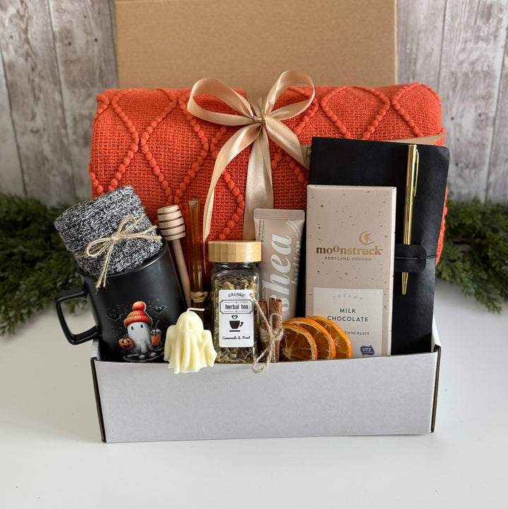 Fireside Ghost Halloween Gift Basket with Throw