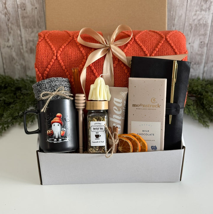 Pumpkin & Ghost Cozy Night Gift Box with Throw