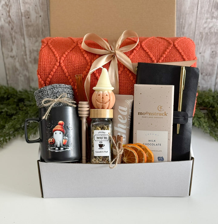 Pumpkin & Ghost Cozy Night Gift Box with Throw