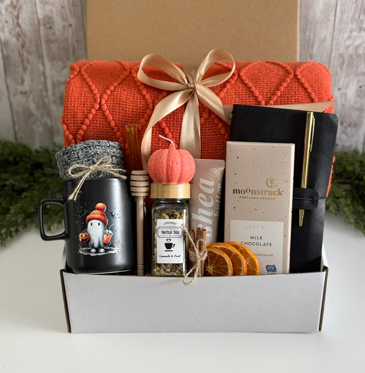 Pumpkin & Ghost Cozy Night Gift Box with Throw