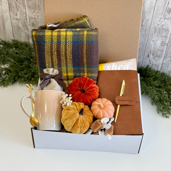 Pumpkin Autumn Writing Gift Box with Plaid Scarf