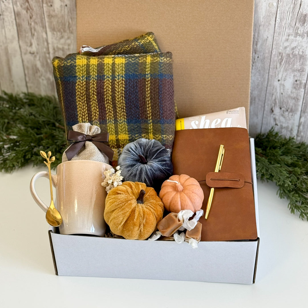 Pumpkin Autumn Writing Gift Box with Plaid Scarf