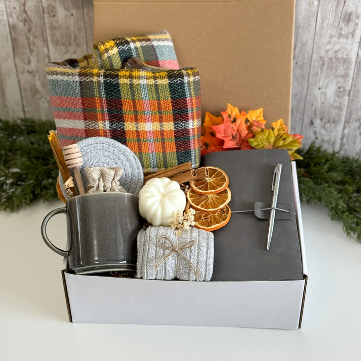 Crisp Autumn Writing Gift Box with Plaid Scarf