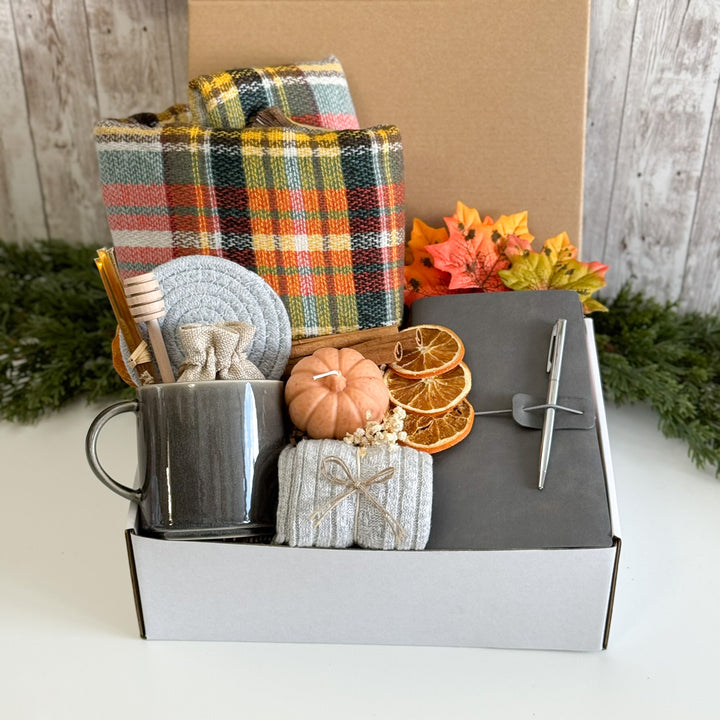 Crisp Autumn Writing Gift Box with Plaid Scarf
