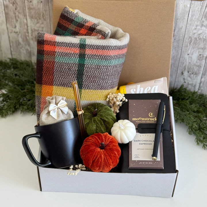 Golden Harvest Desk Gift Box with Plaid Scarf