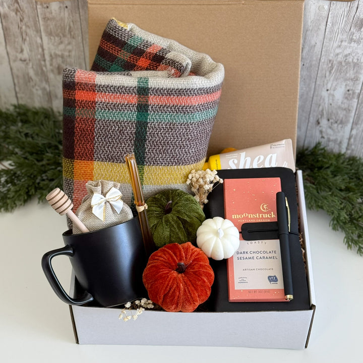 Golden Harvest Desk Gift Box with Plaid Scarf